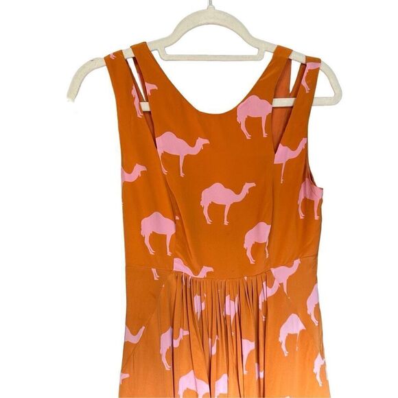 Anthropologie Rare "Dromedary Dress" by Charlotte Taylor Orange pink camel novel - Picture 11 of 12